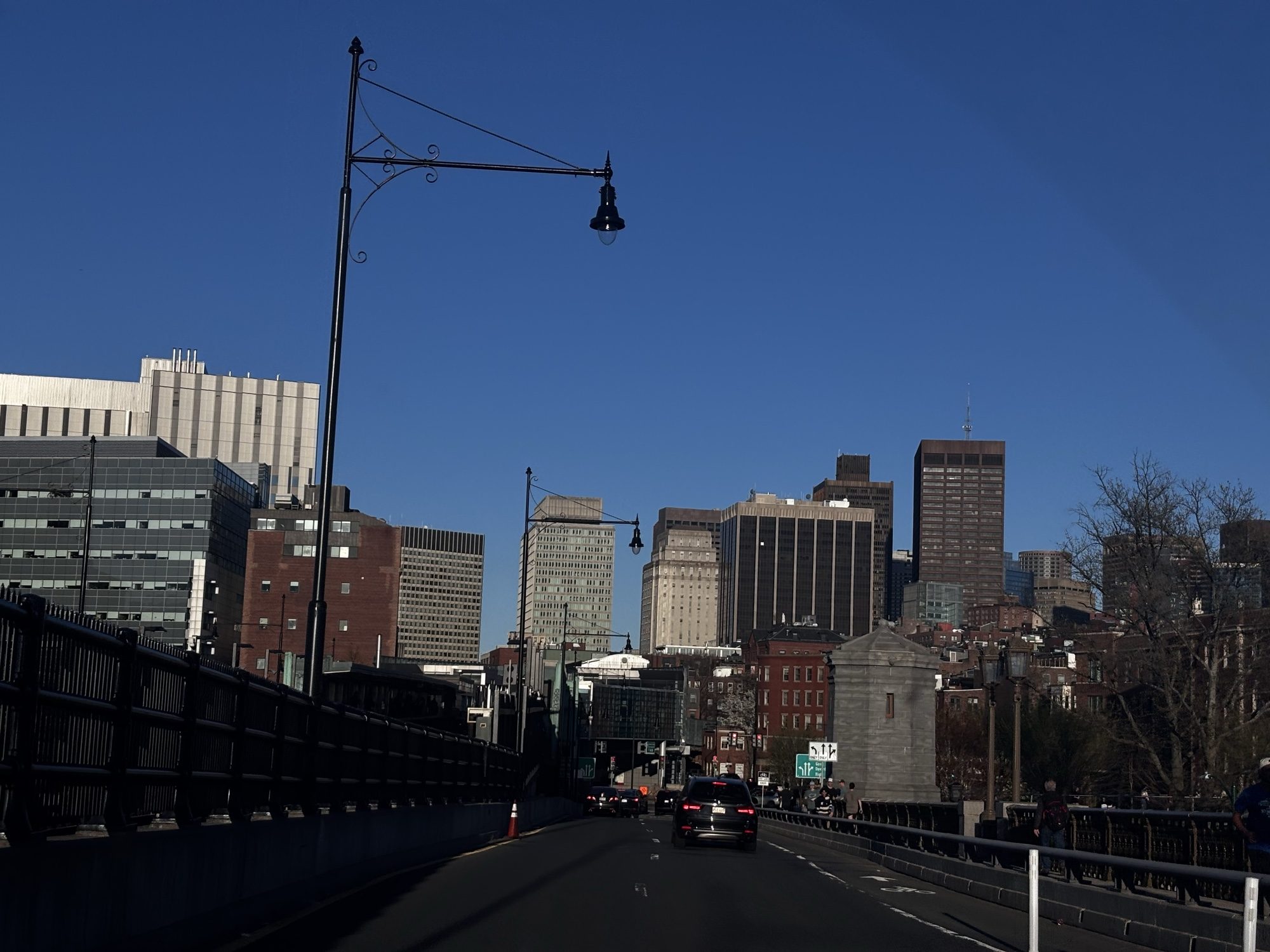 Boston skyline seen from the Longfellow Bridge on a clear day
